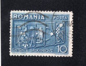 Romania 1938 10 l blue Entente, Scott 471 used, value = 80c