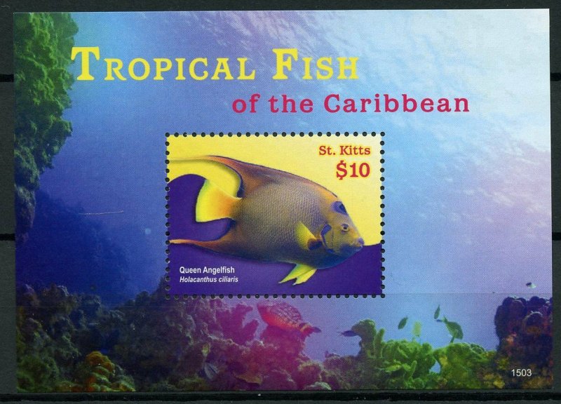 St Kitts Fishes Stamps 2015 MNH Tropical Fish of Caribbean Angelfish 1v S/S I