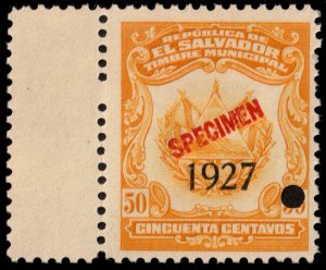 ✔️ EL SALVADOR 1927 (1920) COAT OF ARMS MUNICIPAL REVENUE 50 CTVS MNH [038]