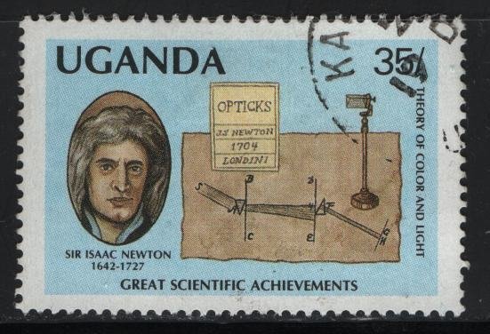 UGANDA 566, USED, 1987 Isaac Newton and the optics theory