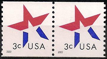 #3615,  Pair, Star MNH.  3 Cent (2002)