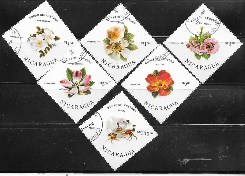 Nicaragua #1494-1499   Flowers complete set  (U) CV$2.35