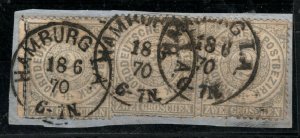 NORTH GERMANY Stamps 2g Strip Hamburg 1870 CDS Piece Used {samwells-covers}SS535