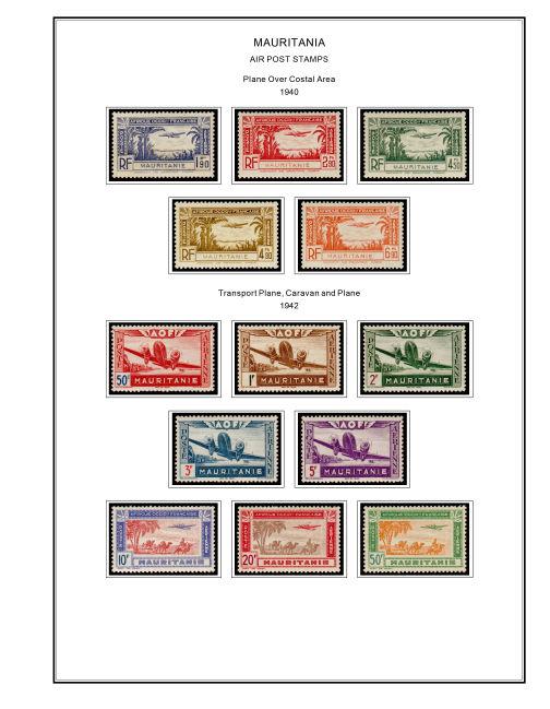 COLOR PRINTED MAURITANIA 1906-1944 STAMP ALBUM PAGES (15 illustrated pages)