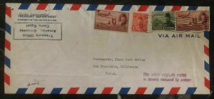 1949 Cairo Egypt American Embassy Airmail Diplomatic Cover To San Francisco USA