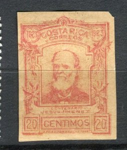 COSTA RICA; 1923 early Jimenez Anniversary issue Mint hinged 20c. IMPERF VARIETY