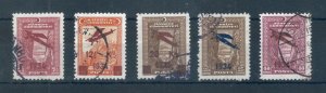 Turkey 1934 Surcharged Airmail full set of stamps. used.  Sg 1157-1161