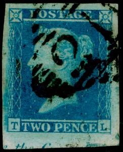 SG13, 2d pale blue, FINE USED. Cat £110++. MARGINAL INSCRIPTION. IRELAND. TL 