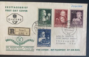 1949 Graz Austria First Day Cover FDC To Chicago IL Usa Pro Youth Semi postal