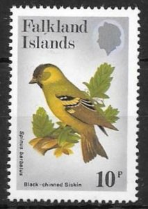 FALKLAND ISLANDS SG434w 1982 10p BIRDS OF PASSERINE FAMILY WMK UPRIGHT MNH