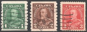 Canada SC#228-230 1¢-3¢ King George V Coil Singles (1935) Used