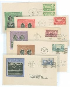 US 785-9 1936-7 Heroes of the American Army (set of five on five) addressed first day covers with matching Ioor cachets.
