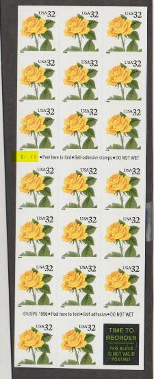 U.S. Scott #3049a Yellow Rose - Face $6.40 - Plate #S1111 - Highlighted in Scan