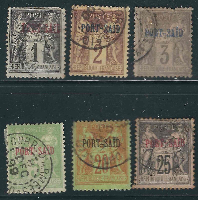France Off Pt. Said 6 Different  Used F/VF 1899 SCV $26.50