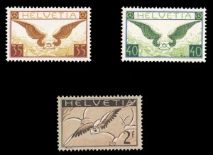 Switzerland #C13-15a Cat$110, 1933-35 Airpost, Grilled Gum, set of three, nev...