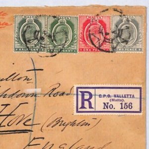 MALTA KEVII Cover MALTESE CROSS Cancels Registered 1913 Sussex {samwells}YW46