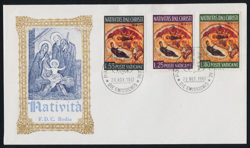 Vatican 458-60 on FDC Christmas, Art, Nativity, Holy Family in Frame Cachet