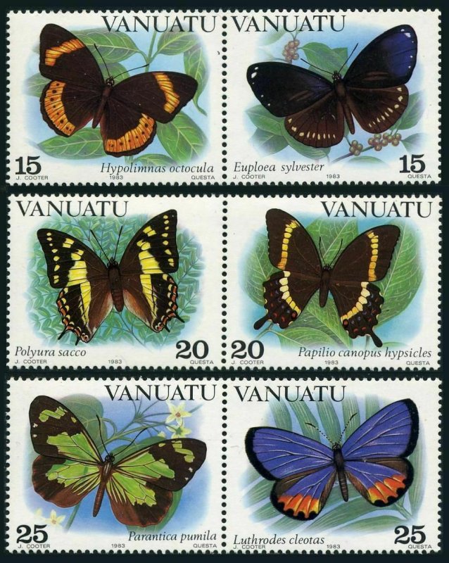 Vanuatu 346-348 ab horizontak pairs,MNH.Michel 644-649. Butterflies 1983.