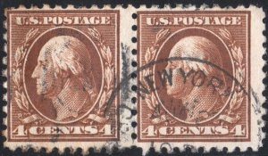 SC#427 4¢ Washington Pair (1914) Used