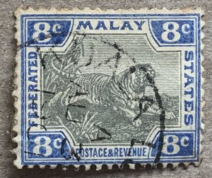 Malaya FMS 1901 8c ultramarine and gray Tiger. Scott 22a CV $5.75. SG 19a