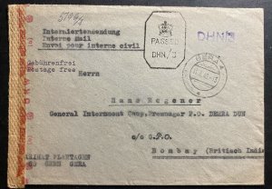 1943 Gera Germany Censored Cover to Dehra Dun India Internment Prisoner Camp POW 