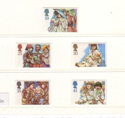Great Britain Sc 1581-5 1994 Christmas stamp set mint NH