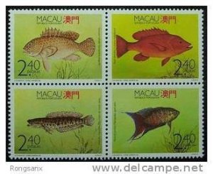 1990 Macau/Macao S38 FISHES 4V STAMP BLOCK OR STRIP