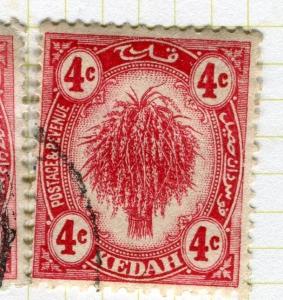 MALAYA KEDAH;   1919 early Rice Sheaf issue fine used 4c. value, Shade