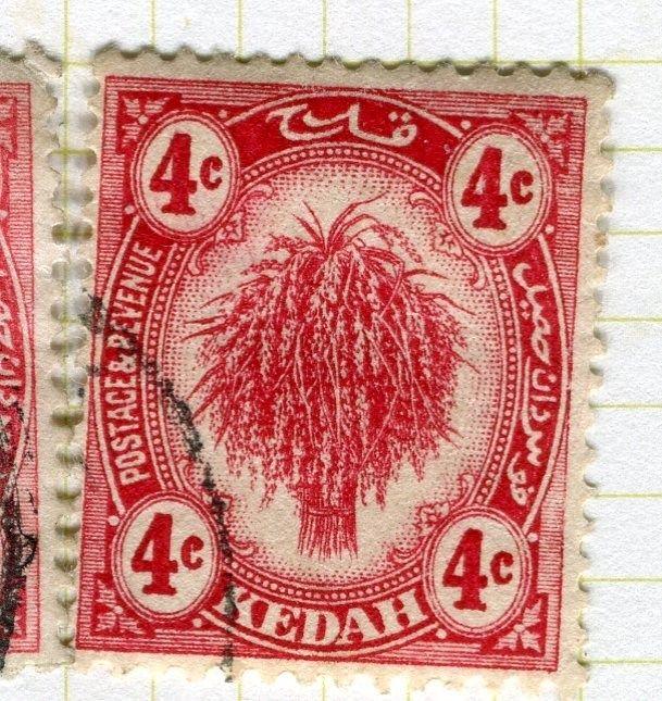 MALAYA KEDAH;   1919 early Rice Sheaf issue fine used 4c. value, Shade