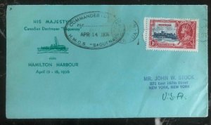 1936 Hamilton Bermuda Cover To New York USA His Majesty Destroyer Saguenay Visit