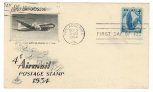 United States 1954 FDC Stamp Scott C48 Eagle Birds Airmail Aviation Airplane