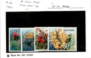 New Zealand, Postage Stamp, #942-945 Mint NH, 1989 Flowers (AB)