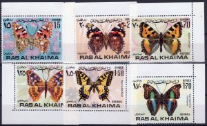 Ras al-Khaima 1972 Mi#614A/619A BUTTERFLIES Set (6) Perforated MNH