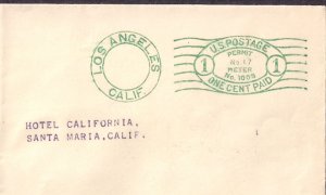 INTERESTING METER STAMP ENVELOPE ADDRESSED TO HOTEL CALIFORNIA also low number
