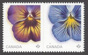Canada #2813i MNH die cut pair, flowers, pansies, issued 2015