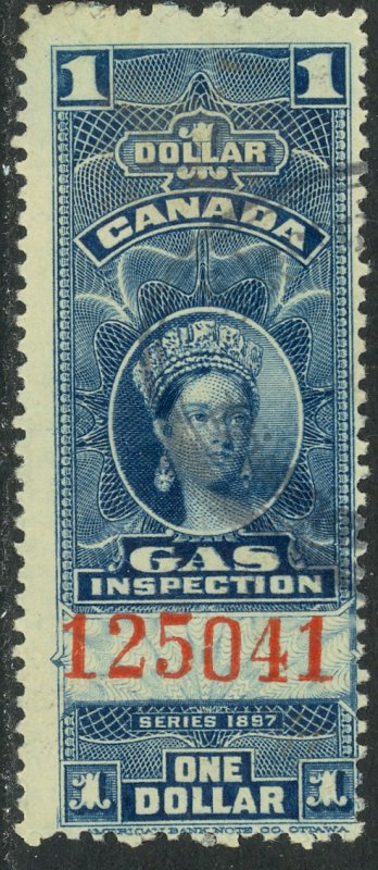 CANADA 1897 QV $1.00 GAS INSPECTION REVENUE VDM. FG22 F-VF USED