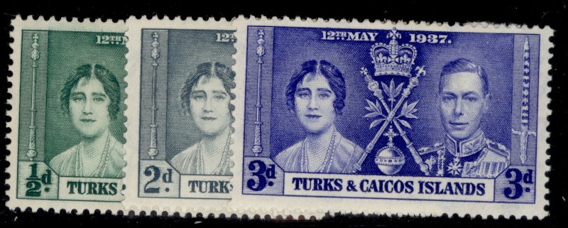 TURKS & CAICOS ISLANDS GVI SG191-193, CORONATION set, M MINT.