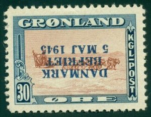 GREENLAND #24v (24v) 30ore Dog Sled, INVERTED OVPT, og, LH, VF, Gronlund cert