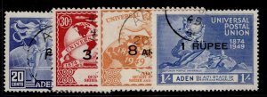 ADEN - Qu'aiti GVI SG16-19, 1949 ANNIVERSARY of UPU set, FINE USED.