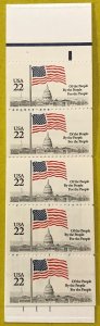 US SCOTT BK144 Booklet - 5 - 22¢ Stamps, - One Pane of #2116a -XF, Mint