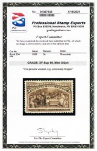 234, Mint XF/Superb LH 5¢ With Graded 95 PSE Certificate - Stuart Katz