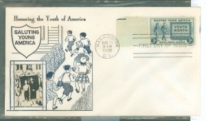 US 936 Salute to Youth, Crosby FDC, Unaddressed, Gum Stains, Wrinkly