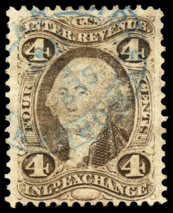 B402 U.S. Revenue Scott R20c 4c Inland Exchange, handstamp cxl, 3 jumbo margins