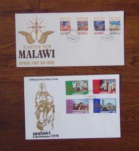 Malawi 10 FDC's 1977 1980 IYC Railway Trees Easter Xmas Rotary London 1980 etc
