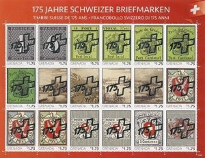 Grenada 2020 - Swiss Postage History - Silver Overprint Sheet of 18 Stamps - MNH