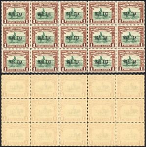 North Borneo SG318 1941 1c War Tax Block of 15 U/M Cat 3.50 GBP each