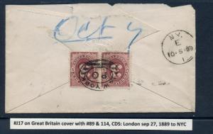 J17 Postage Due Pair of Stamps on Cover from Great Britian (J17 UK Cover)