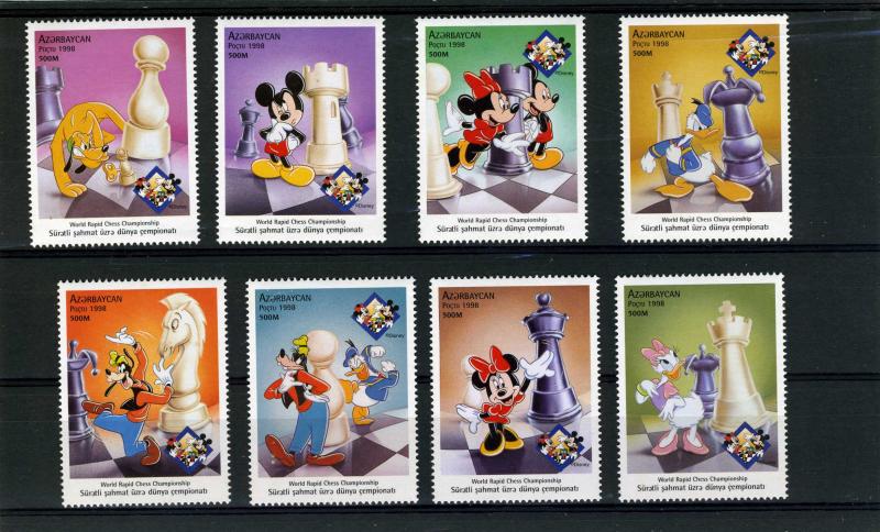 Azerbaijan 1998 MICKEY MOUSE CHESS Set 8v Perforated Mint (NH)