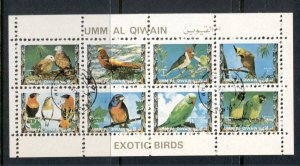 Umm al Qiwain 1972 Birds, Parrots & Finches ptI sheetlet small size CTO