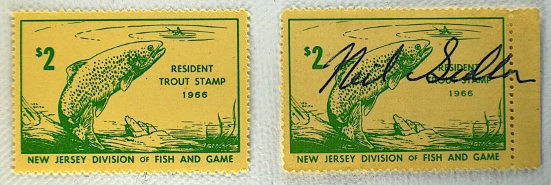 US NEW JERSEY RESIDENT TROUT STAMP $2 MNH & SIGNED, 1966
